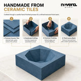 Steel Blue Artisan Ceramic Countertop Basin with Tile Construction