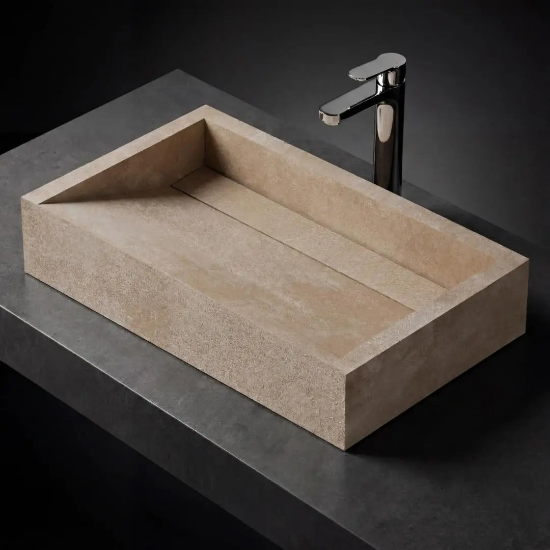 NOVERA Fossil Sand Beige Ceramic Vessel Sink for Luxury Bathroom Vanity