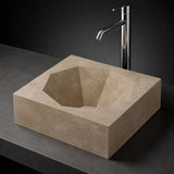 Luxury Sand Beige Diamond Shape Countertop Ceramic Wash Basin with Covered Center Drain