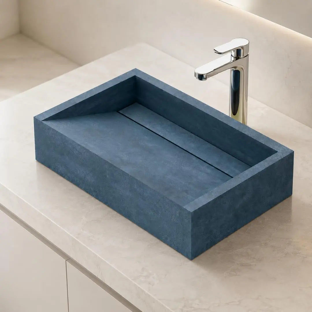 Novera Global Rectangular Ceramic Tile Wash Basin – Matt Steel Blue Novera Global