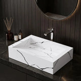 Luxury White Black Marble Rectangular Ceramic Table Top Wash Basin for Modern Bathroom Vanity