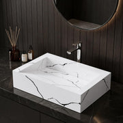 Novera Global Rectangular Ceramic Tile Wash Basin – Glossy White Black Marble