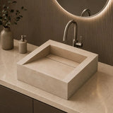 NOVERA Sand Beige Handmade Ceramic Tile Square Table Top Wash Basin with Premium Matt Finish
