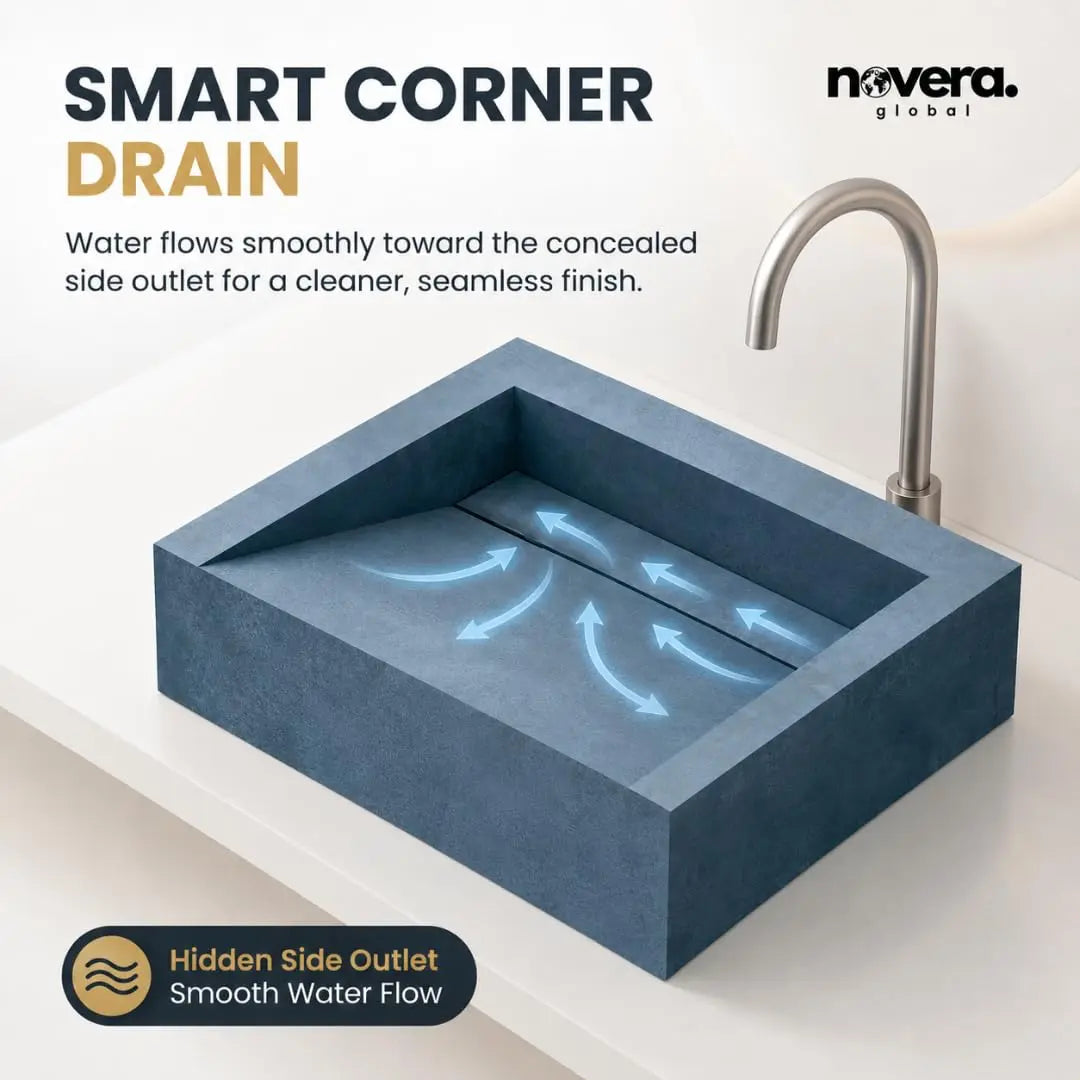 Square Ceramic Wash Basin with Smooth Hidden Water Flow