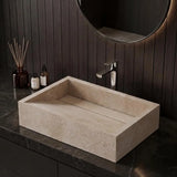 NOVERA Fossil Sand Beige Handmade Ceramic Tile Table Top Wash Basin with Stone Finish
