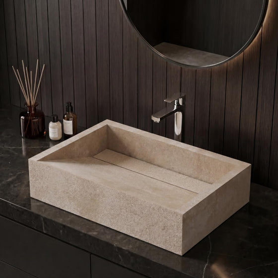 Novera Global Rectangular Ceramic Tile Wash Basin – Matt Sand Beige