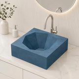 NOVERA Diamond Steel Blue Handmade Ceramic Tile Table Top Wash Basin with Geometric Vessel Design