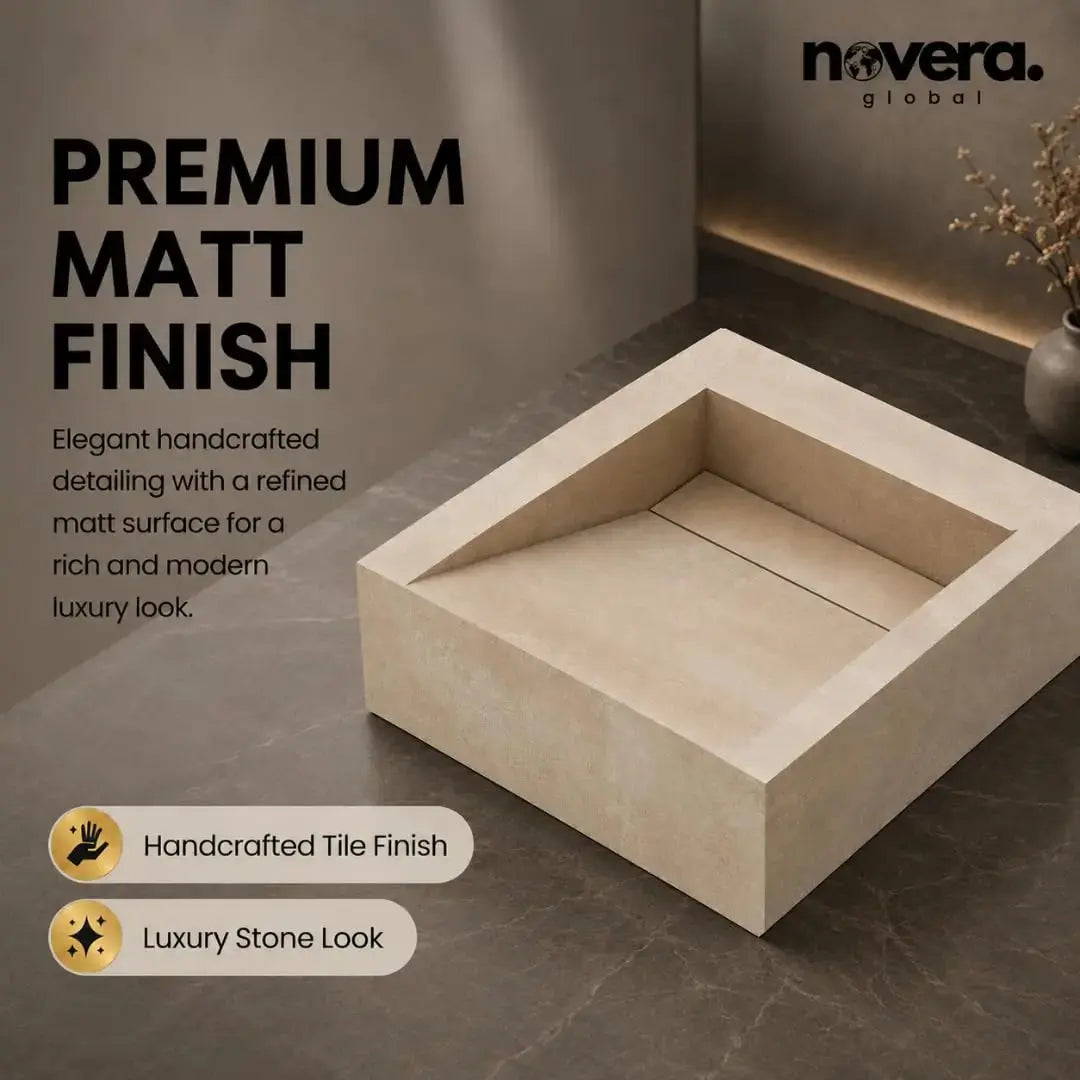 Luxury Sand Beige Square Ceramic Wash Basin with Smooth Matt Surface