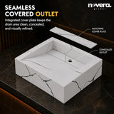 Square Ceramic Vessel Sink with Hidden Outlet Cover Design