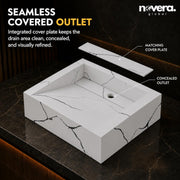 Novera Global Square Ceramic Tile Wash Basin – Glossy Black White Marble