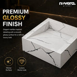 Luxury White Marble Effect Square Countertop Ceramic Wash Basin