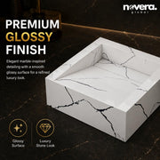 Novera Global Square Ceramic Tile Wash Basin – Glossy Black White Marble