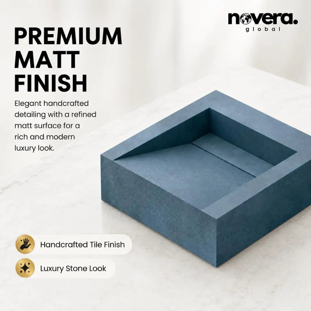 Luxury Steel Blue Square Countertop Ceramic Wash Basin with Matt Surface