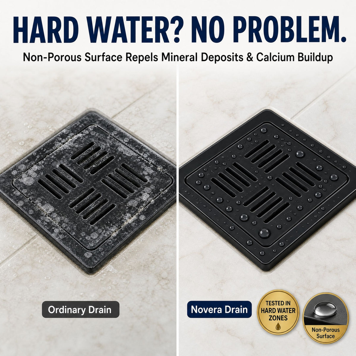 Novera Global Ceramic Square Slotted Floor Drain for Bathroom | Premium Drain Jali | 10-Year Warranty | Rust & Fade Proof Waste Water Drain Cover for Shower Area, Kitchen, Balcony & Wet Rooms (Black)