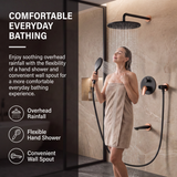 Novera Global Concealed Shower Set for Bathroom – 3-in-1 In-Wall Brass Shower System with Overhead Rain Shower, Hand Shower & Wall Spout, Diverter & Hot/Cold Mixer (Matte Black with Rose-Gold Accents)