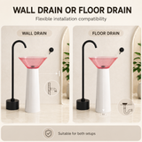 Novera Global Bloom Freestanding Pedestal Wash Basin | 10-Years Warranty | Premium Resin & Solid Surface Floor Standing Designer Basin | Translucent Pink Bowl | Drainer Included, 450 × 450 × 900 mm
