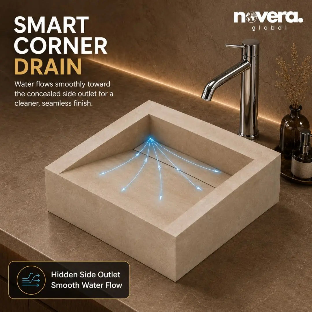 Square Ceramic Wash Basin with Smooth Hidden Water Flow