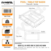 Novera Global Rectangular Ceramic Tile Wash Basin – Matt Steel Blue