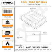 Novera Global Rectangular Ceramic Tile Wash Basin – Glossy White Black Marble
