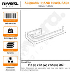 Product label for Acquara hand towel rack with technical details and dimensions.