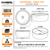 Novera Global onyxwing Ceramic Table Top Wash Basin | Round Countertop Basin with Butterfly Art | 5-Year Warranty | Glossy Black Interior & Mirror Gold Exterior, Above Counter Vessel Sink for Bathroom Vanity, Countertop Wash Bowl (Gold & Black)