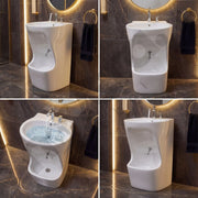 White urinal with water flowing in a bathroom setting