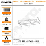 Product label for a toilet paper holder and mobile stand with dimensions and specifications.