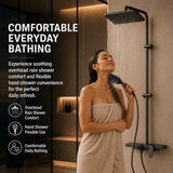 Novera Global Smart Shower Panel Set, Triflow Functions-Overhead Rain Shower + Hand Shower + Waterfall Tub Spout | 5-Year Warranty | Mixer with Hot & Cold Dual Knob, Adjustable Height Shower System, Wall Mounted Shower (Brushed Gunmetal)