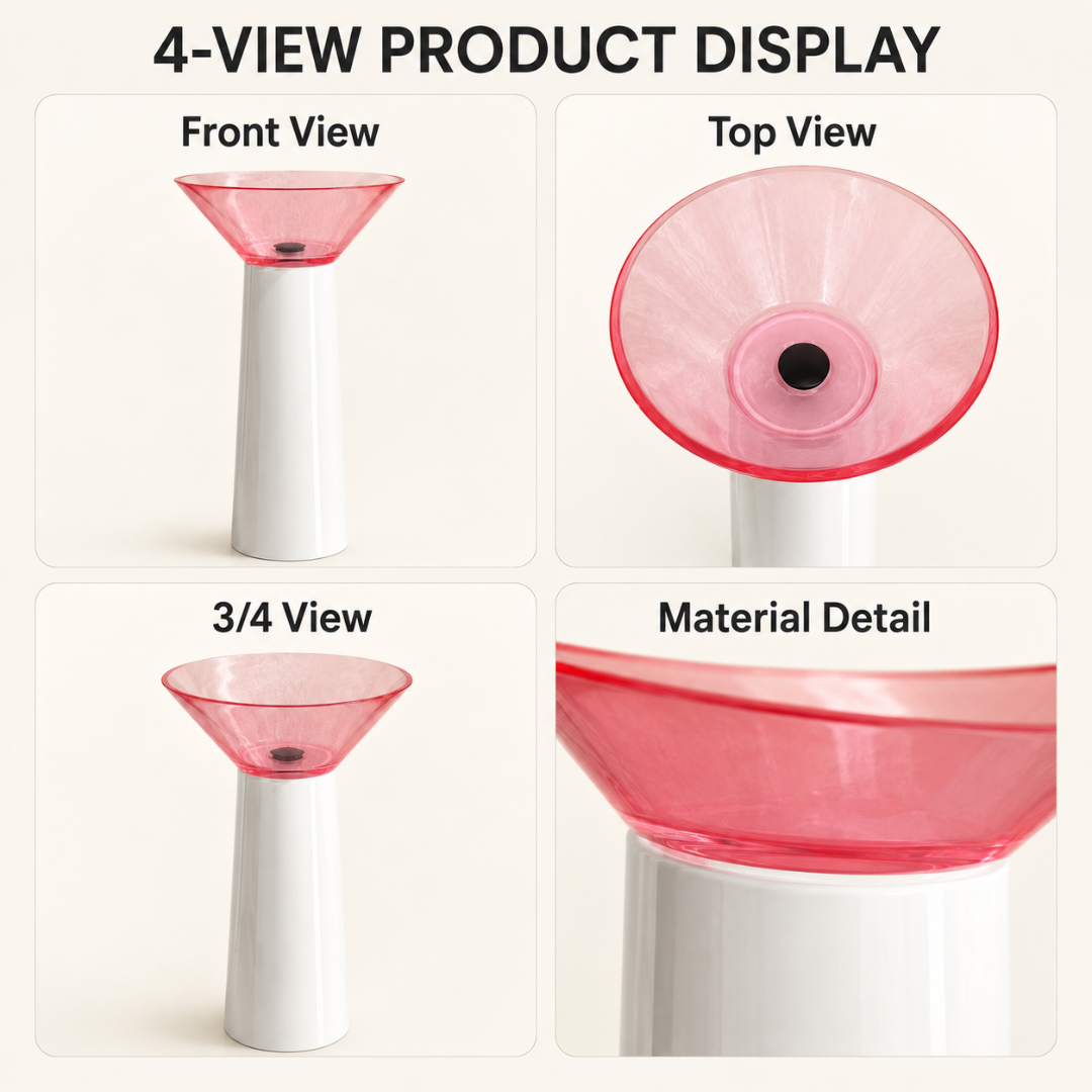 Novera Global Bloom Freestanding Pedestal Wash Basin | 10-Years Warranty | Premium Resin & Solid Surface Floor Standing Designer Basin | Translucent Pink Bowl | Drainer Included, 450 × 450 × 900 mm