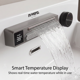 Novera Global FLOWBOX Ceramic Wash Basin for Bathroom with Built-In Faucet, Rain & Cascade Dual Water Flow, Hot Cold Mixer, Tabletop & Wall-Mount Installation, Glossy White, 60.5 × 47 × 24.5 cm