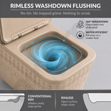 Novera Global Rimless Wall-Hung Commode | Ceramic Western Toilet with Soft-Close Seat Cover | 5-Year Warranty | P-Trap Wall-Mounted Bathroom WC | Antibacterial Washdown Flush | Satin Finish (Khakhi)