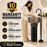 Novera Global Hammer Freestanding Pedestal Wash Basin | Round Smoked Glass Bowl with Matte Black Solid Surface Pedestal & Gold Accent | 10-Years Warranty | Floor Standing Wash Basin | 450 × 450 × 900 mm