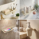 Set of bathroom wall shelves and accessories in a modern bathroom setting.