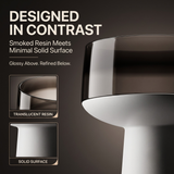 Novera Global Vesper Freestanding Pedestal Wash Basin | 10-Years Warranty | Smoked Translucent Resin Bowl & Solid Surface Base Pedestal | Floor Standing Designer Bathroom Basin with Drainer | 500 x 500 x 900 mm (Black & White)