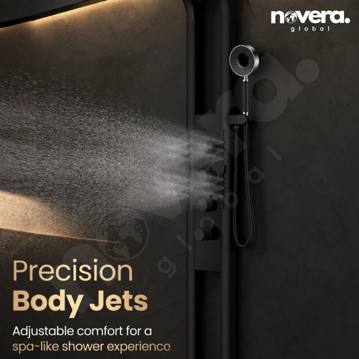 Adjustable SPA Body Jets on NOVERA Halo Luxury Shower Panel