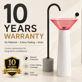 Novera Global Bloom Freestanding Pedestal Wash Basin | 10-Years Warranty | Premium Resin & Solid Surface Floor Standing Designer Basin | Translucent Pink Bowl | Drainer Included, 450 × 450 × 900 mm