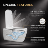 Novera Global Rimless Wall-Hung Commode | Ceramic Western Toilet with Soft-Close Seat Cover | 5-Year Warranty | P-Trap Wall-Mounted Bathroom WC | Antibacterial Washdown Flush (White Textured)