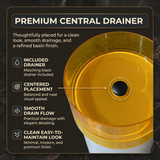 Novera Global Amber Freestanding Pedestal Wash Basin | 10-Years Warranty | Imported Resin & Solid Surface Floor Standing Designer Basin | Transparent Yellow Bawl | Drainer Included, 450 x 450 x 900 mm