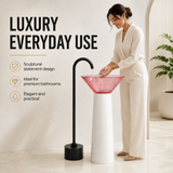 Novera Global Bloom Freestanding Pedestal Wash Basin | 10-Years Warranty | Premium Resin & Solid Surface Floor Standing Designer Basin | Translucent Pink Bowl | Drainer Included, 450 × 450 × 900 mm