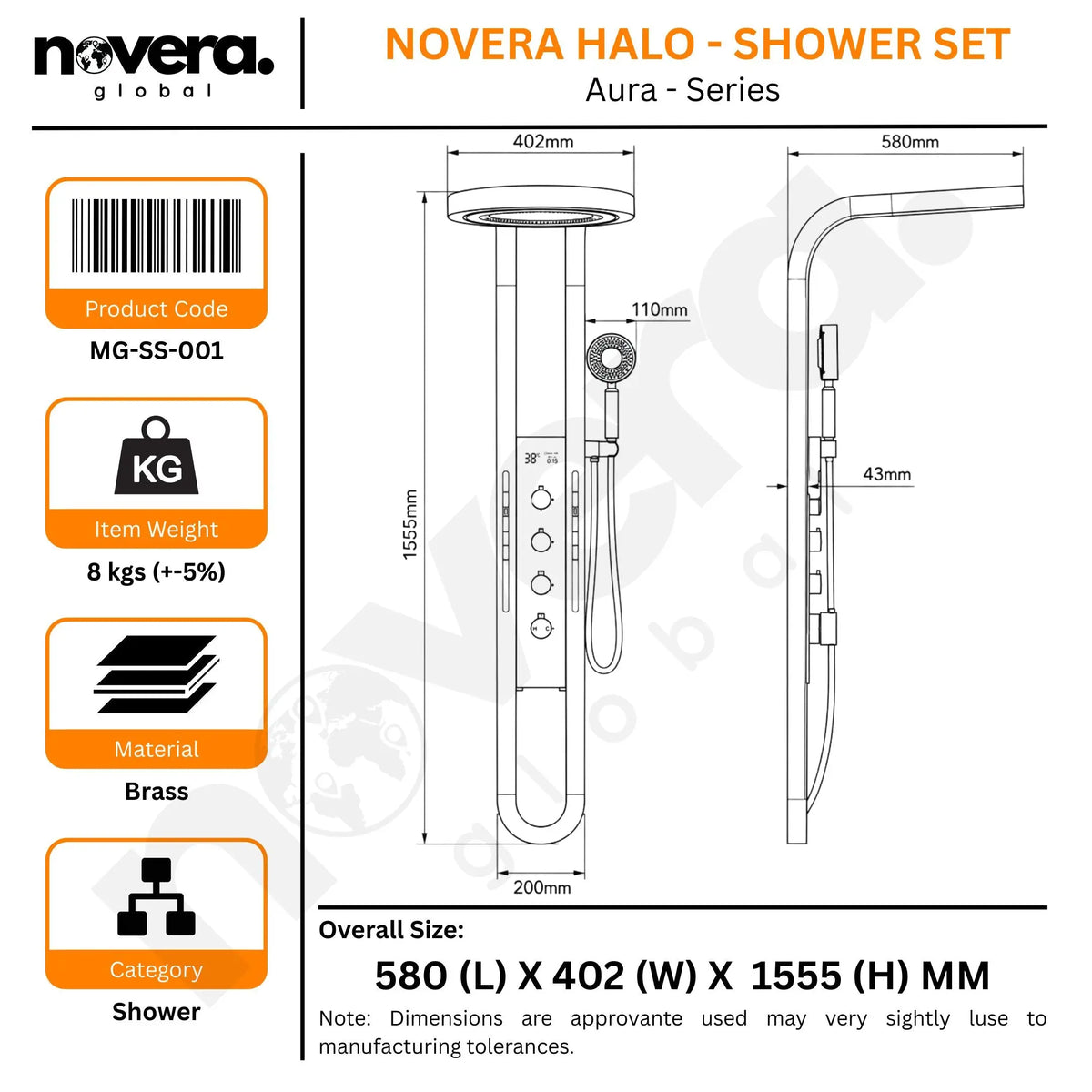 Smart Shower Panel Size and Technical Specifications