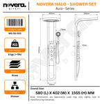 Novera Global Halo Shower Panel System –4-in-1 Waterfall Rainfall Overhead Shower, Thermostatic Mixer with Hot & Cold Dual Knob | 5-Year Warranty | SPA Body Jets, 3-Mode Handheld & Foot-Wash Outlet (Black)