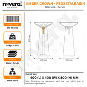 Product information sheet for a wash basin with dimensions and specifications.