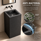 Novera Global Carbon Pedestal Wash Basin | Floor Standing Square Bathroom Sink | 15-Years Warranty | 15 mm Full Body Ceramic Slab, Matte Black Speckled Finish | Scratch, Water & UV Resistant | Pop-Up Drain Included