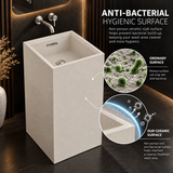Novera Global Linen Floor Standing Pedestal Wash Basin | 15-Years Warranty | 15 mm Ceramic Slab Matte Finish Speckled off White | Flexible Floor or Wall Drain | Scratch, UV & Water Resistant bathroom Sink | Pop-up Drain Included