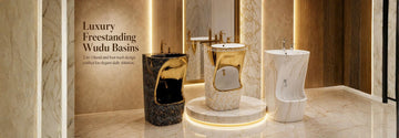 Novera Global wudu wash basin and glass pedestal basin collection — premium bath fixtures in India