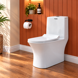Novera Global One Piece Western Toilet | Floor Mounted Ceramic WC | 15 Year Warranty | S-Trap Compatible, 3/6L Dual Flush, Soft Close Quick Release Seat, Glossy White Finish Commode