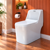 Novera Global One Piece Western Toilet | 6D Flushing System, S-Trap Floor Mount Ceramic  WC, 3L/6L Dual Flush | 15 Year Warranty | Soft Close Quick-Release Seat | Glossy White Finish Commode