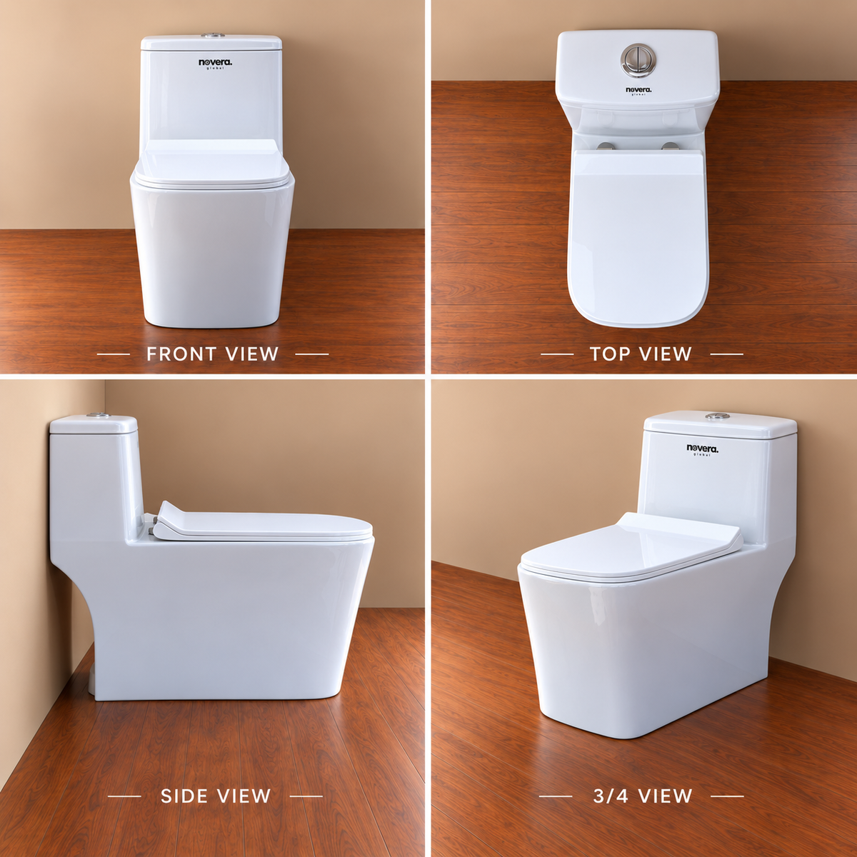 Novera Global One Piece Western Toilet | 6D Jet Flushing System, 3L/6L Dual Flush, S-Trap Floor Mount Ceramic WC with Soft-Close Quick-Release Seat | 15-Year Warranty | Glossy White Finish