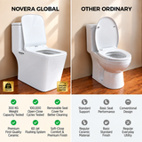 Novera Global One Piece Western Toilet | 6D Jet Flushing System, 3L/6L Dual Flush, S-Trap Floor Mount Ceramic WC with Soft-Close Quick-Release Seat | 15-Year Warranty | Glossy White Finish