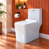 Novera Global One Piece Western Toilet | 6D Jet Flushing System, 3L/6L Dual Flush, S-Trap Floor Mount Ceramic WC with Soft-Close Quick-Release Seat | 15-Year Warranty | Glossy White Finish
